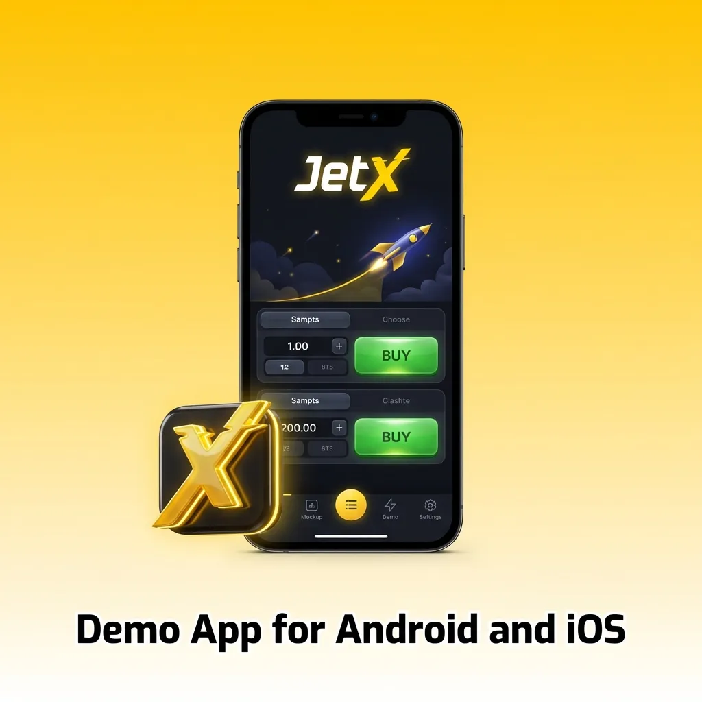 Casino app showing JetX demo mode on mobile device with touch controls for Android and iOS gameplay