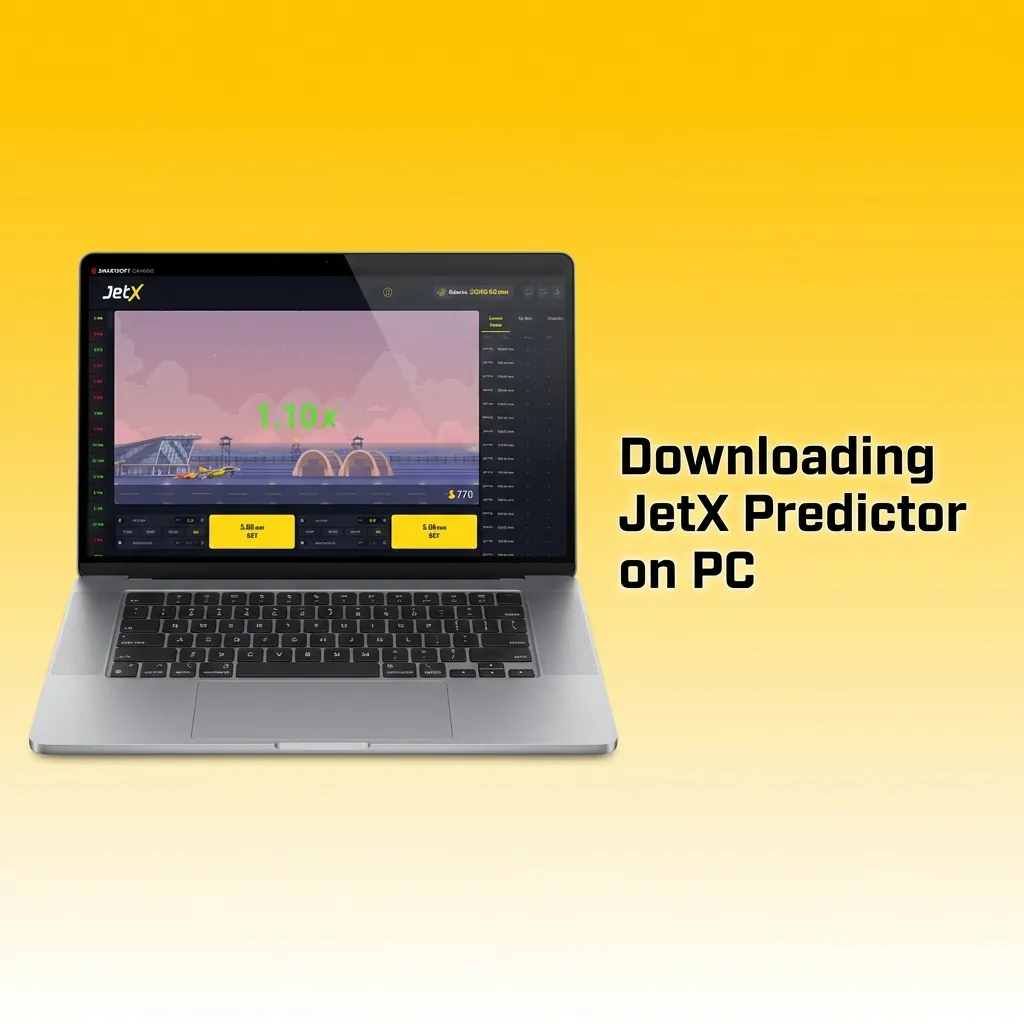 PC screen showing JetX Predictor installation wizard with download and setup instructions for Windows or Mac computers