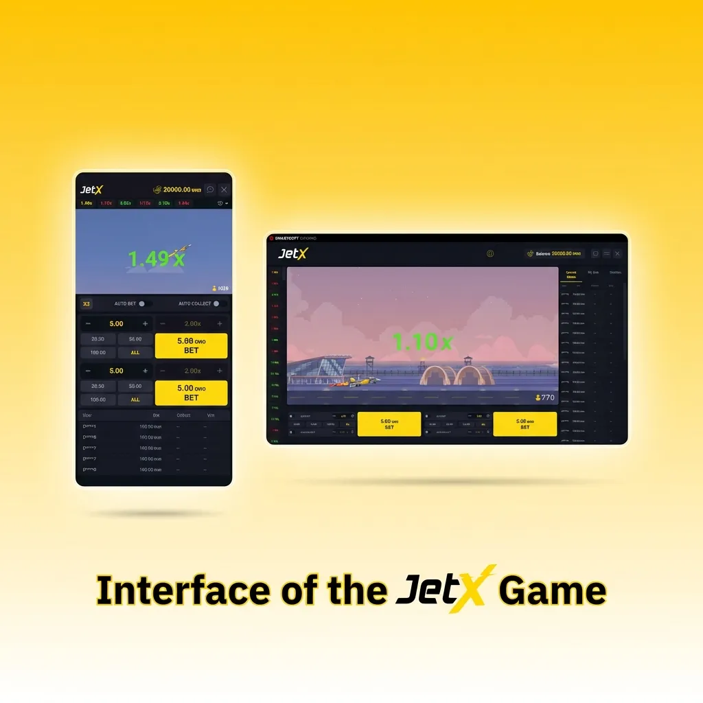 JetX game interface showing jet, multiplier display, betting panels, and live feed of recent cashouts on mobile screen