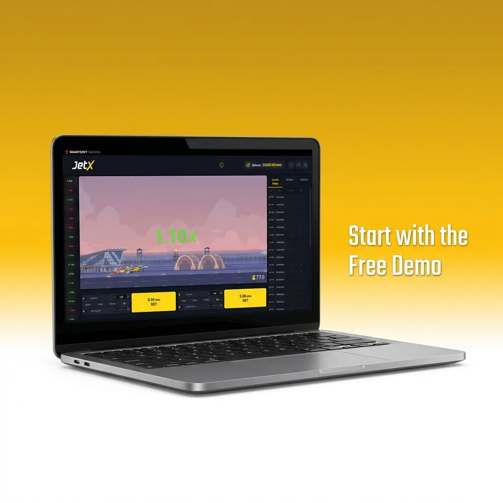 JetX demo game interface showing multiplier climb and cash-out button for risk-free practice and strategy testing