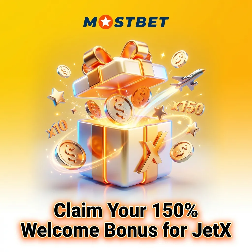 Mostbet casino welcome bonus promotion showing 150% match up to ₹45,000 for new players on JetX game